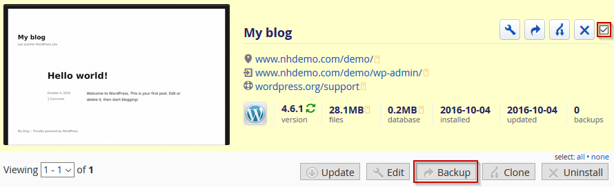 Installatron backup application